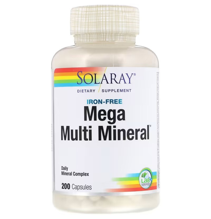 Solaray, Mega Multi Mineral, без железа, 200 капсул