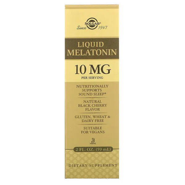 Solgar, Жидкий мелатонин, натуральный ароматизатор со вкусом черешни, 10 мг, 59 мл