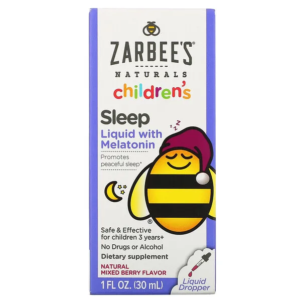 Zarbee's, снотворное для детей, в жидкой форме с мелатонином, натуральный ягодный вкус, 30 мл