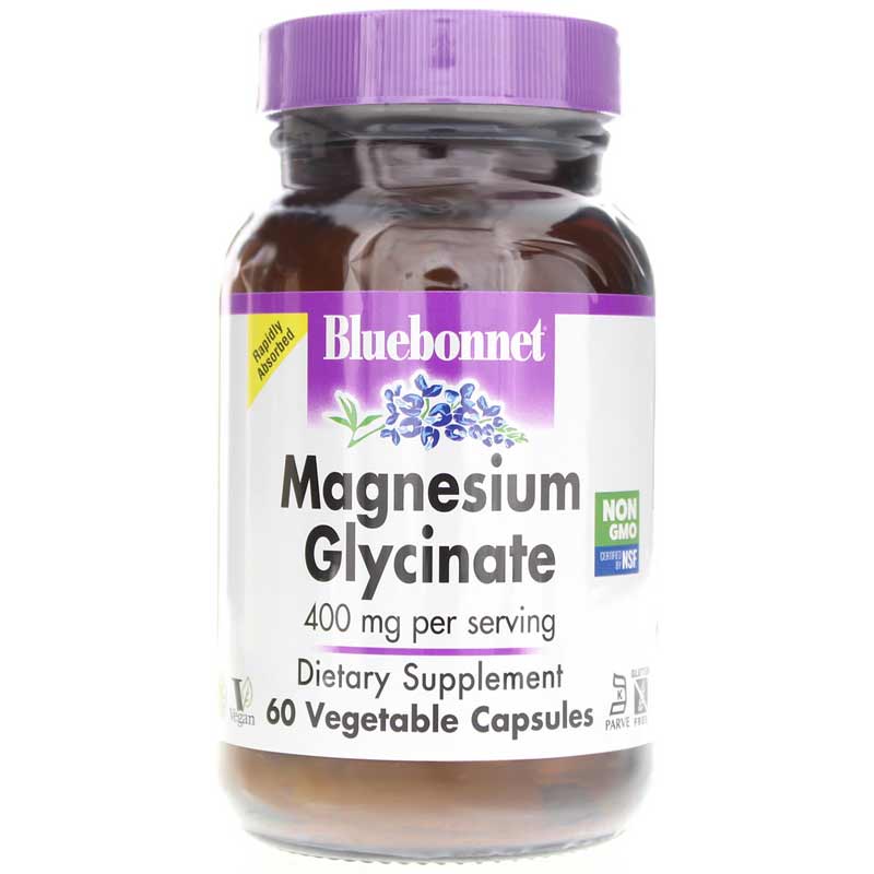 Глицинат магния Bluebonnet 400 мг, 60 вегетарианских капсул