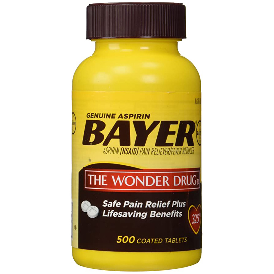 Подлинный аспирин Bayer (NSAID) Болеутоляющее и жаропонижающее средство 325 мг на таблетку 500 таблеток