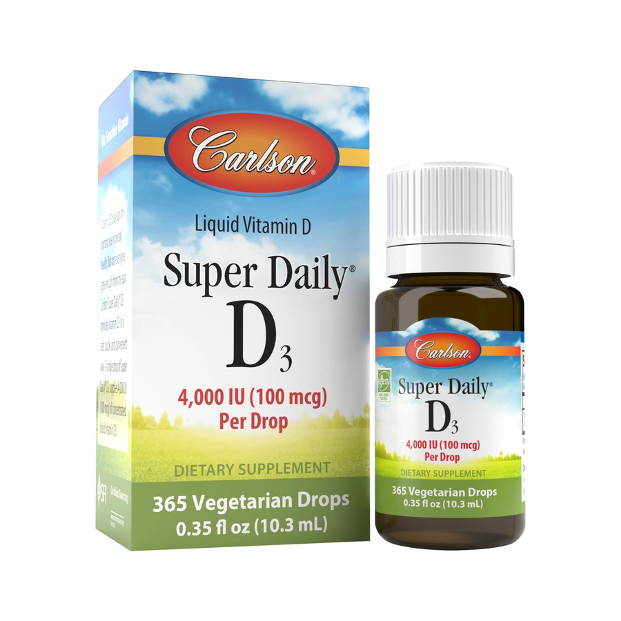 Carlson Labs Super Daily D3 4000 МЕ (100 мкг), здоровье сердца и иммунитета, прочность зубов и костей, без вкуса, 365 капель