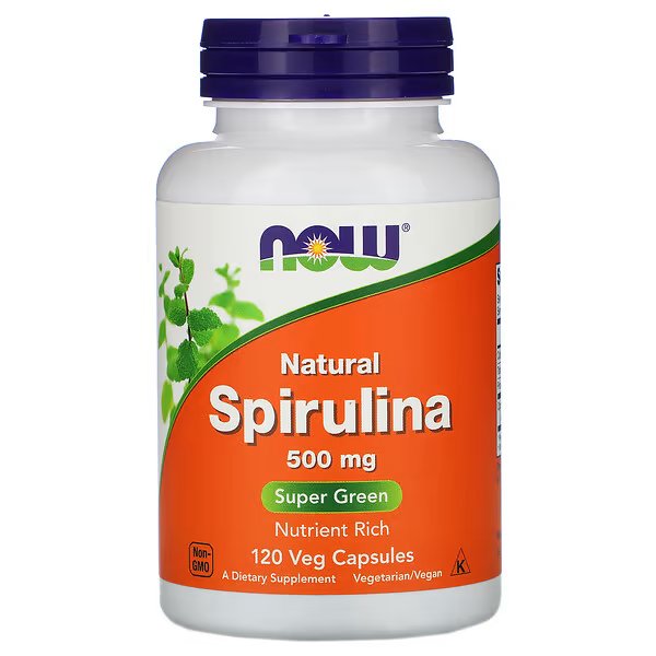 NOW Foods, Натуральная спирулина, 500 мг, 120 растительных капсул