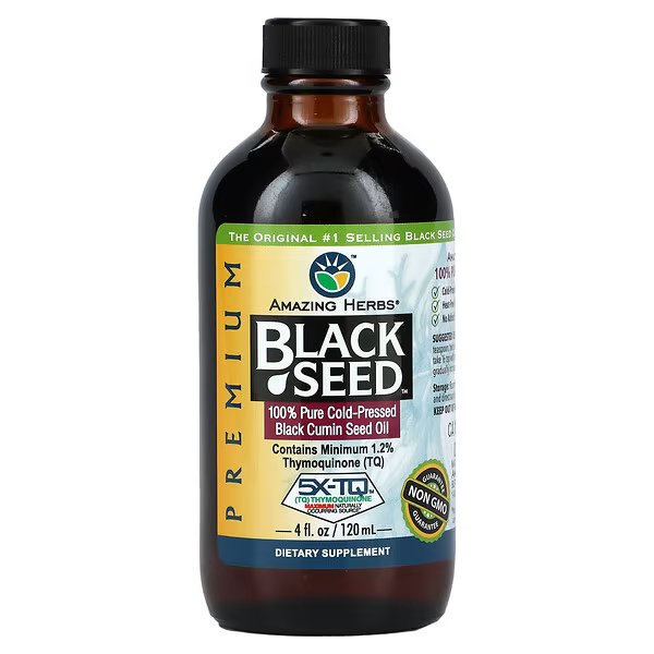 Amazing Herbs, Black Seed, на 100% чистое масло холодного отжима из семян черного тмина, 120 мл