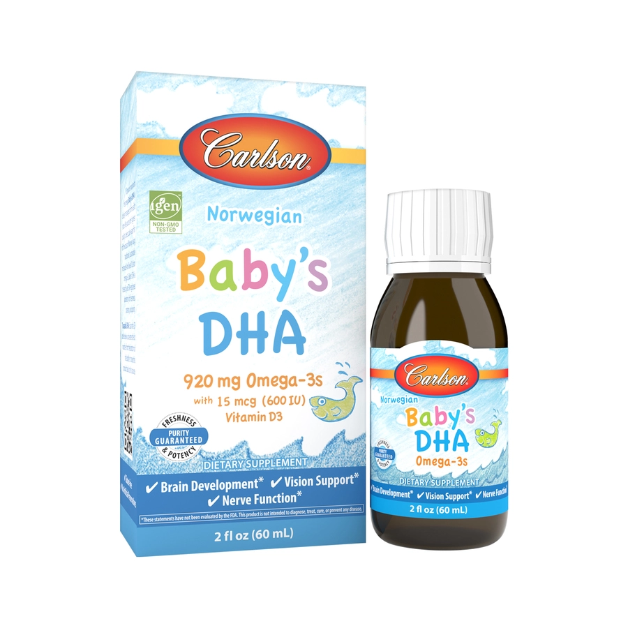 Carlson Labs, DHA Простая дозировка до 1100 мг омега-3 со шприцем Baby's Brain Vision, 60 мл
