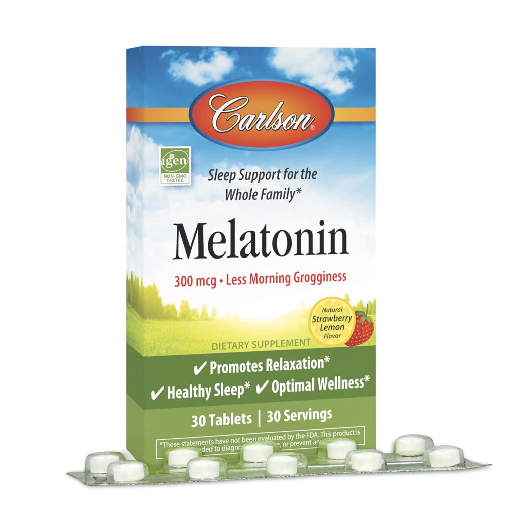Carlson Labs - Мелатонин, 300 мкг, здоровый сон, способствует расслаблению, натуральный вкус клубники и лимона, 30 жевательных таблеток