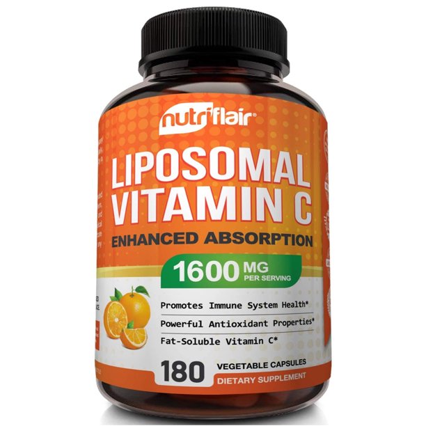 NutriFlair Липосомальный витамин C, 1600 мг, 180 капсул, высокая абсорбция, жирорастворимый витамин C, антиоксидантная добавка, поддержка иммунной системы с более высокой биодоступностью и усилитель коллагена, без ГМО, веганские таблетки