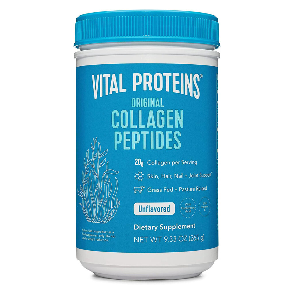 Vital Proteins - коллагеновые пептиды (тип I, III), порошковая добавка для кожи, волос, ногтей и суставов, без ГМО, без молочных продуктов и глютена, 0,71 унции на порцию, без вкуса, канистра 9,33 унции
