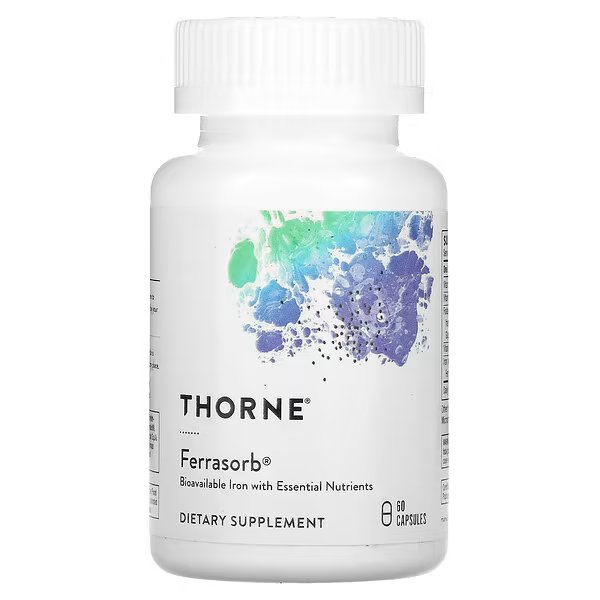 Thorne Research, Ferrasorb, железо с кофакторами, 60 капсул