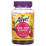 Nature’s Way, Alive! добавка с коллагеном и биотином для волос, кожи и ногтей, со вкусом клубники, 60 жевательных таблеток