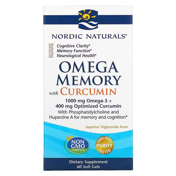Nordic Naturals, Omega Memory с куркумином, 500 мг, 60 мягких таблеток