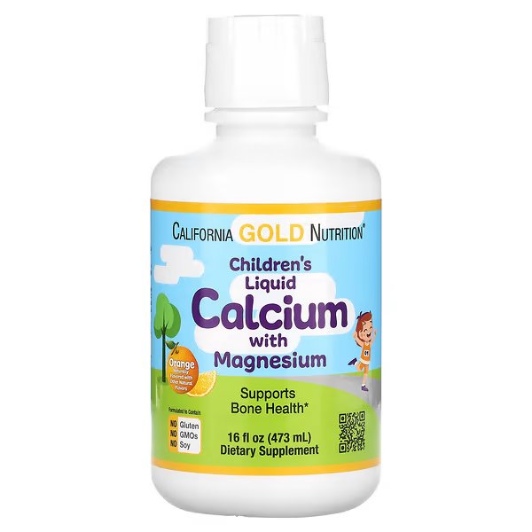 California Gold Nutrition, жидкий кальций с магнием для детей, апельсин, 473 мл