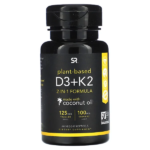 Sports Research, растительные витамины D3+K2, 60 растительных капсул