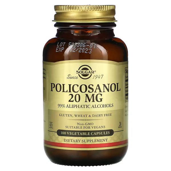 Solgar, поликосанол, 20 мг, 100 вегетарианских капсул