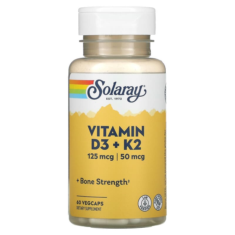 Solaray Витамин K2 + D3, 125 мкг5000iu , 60 капсул